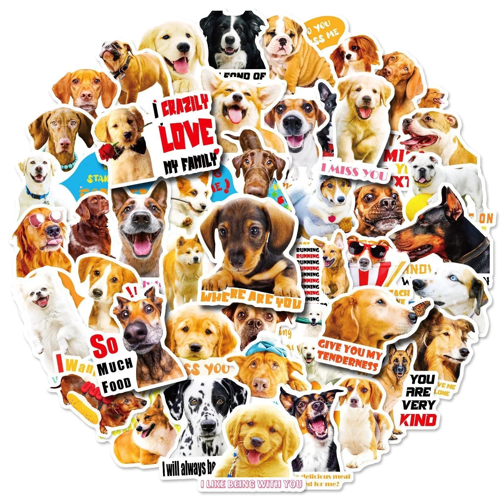 Pack of 100 realistic dog facial expression stickers in Nordic style for craft projects