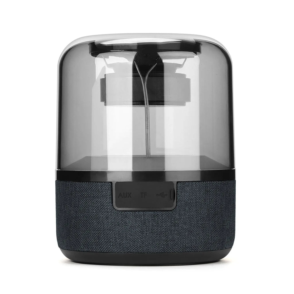 Four-colour light touch wireless Bluetooth speaker showing halo effect and control buttons.
