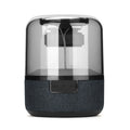 Four-colour light touch wireless Bluetooth speaker showing halo effect and control buttons.