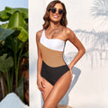 Women's solid colour stitching one-piece swimsuit in Rose Red, backless design, high elasticity nylon fabric