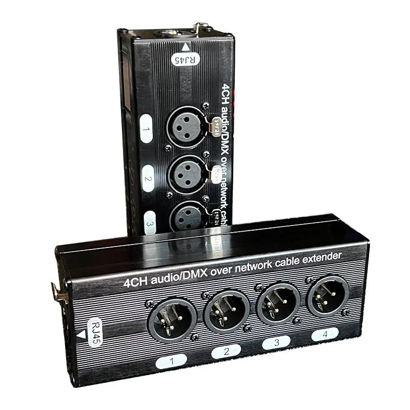 4-way Carnon network cable extender with four XLR ports and Ethercon connection, aluminium alloy shell, 300m range