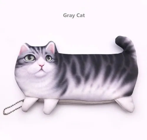 Cat face 3D printed travel organiser pouch with zip in grey colour