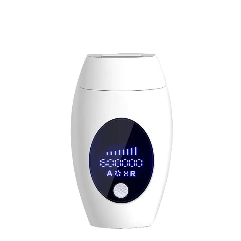 Laser hair remover with LCD display, 600,000 flashes, compact design, white finish