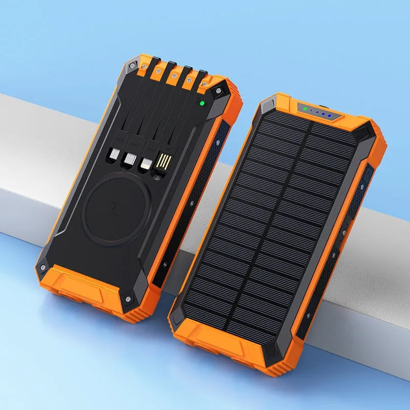 Outdoor solar power bank 20000mAh portable charger in industrial style with plastic shell in red colour