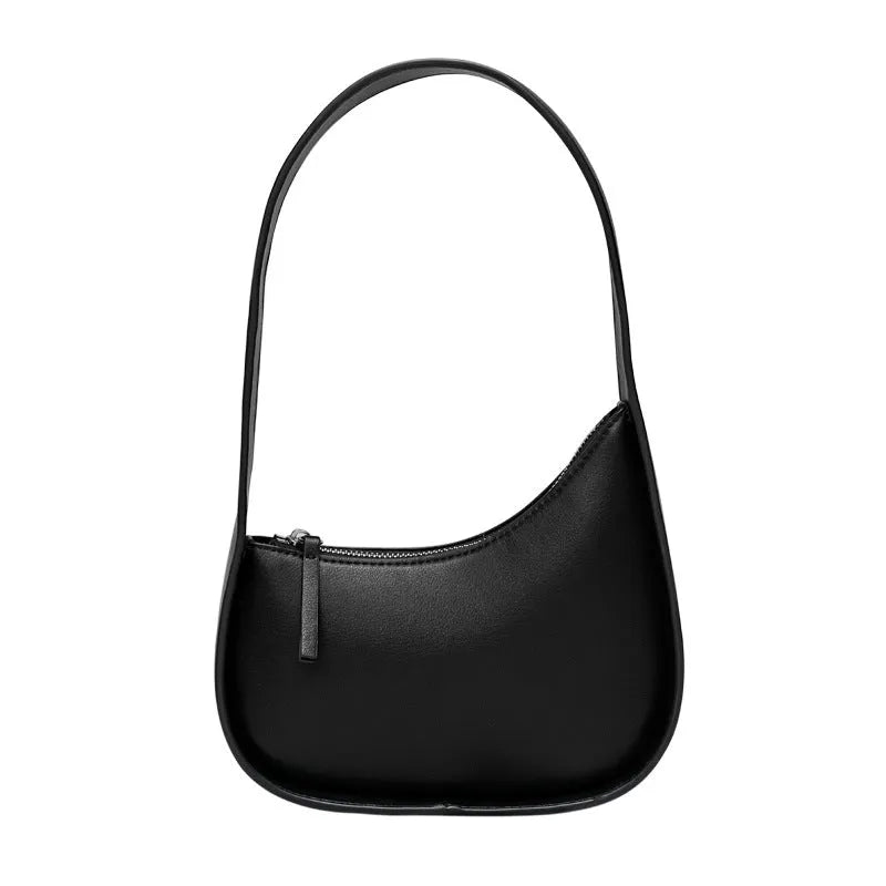 Genuine leather ladies shoulder bag with half moon design and wide strap