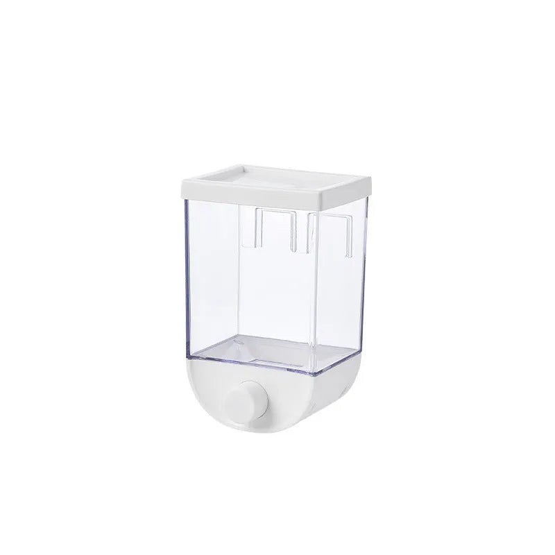 White transparent ABS plastic food storage container with easy-press lid for cereals and dry goods.