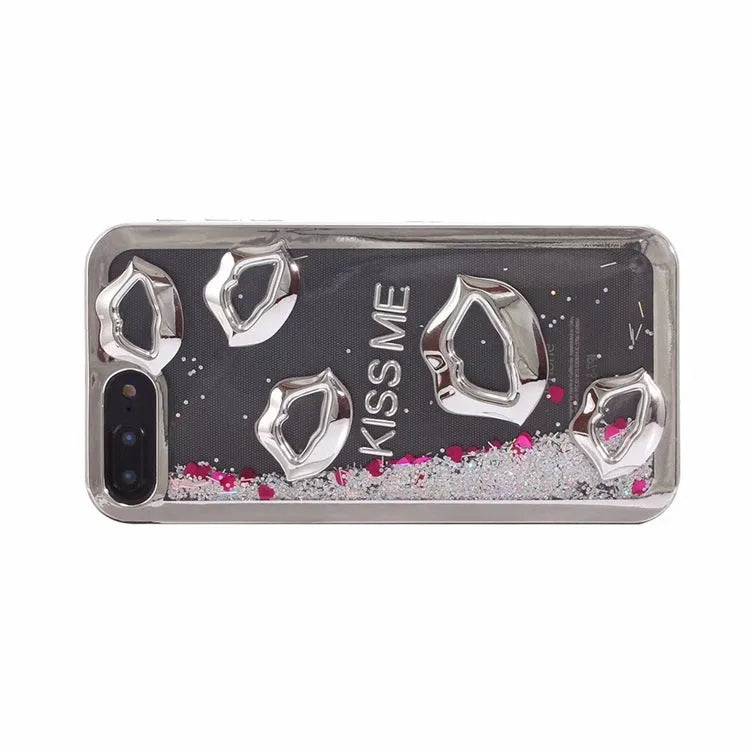 Huawei P30 phone in a silvery TPU case with a raised three-dimensional lips design on the back.