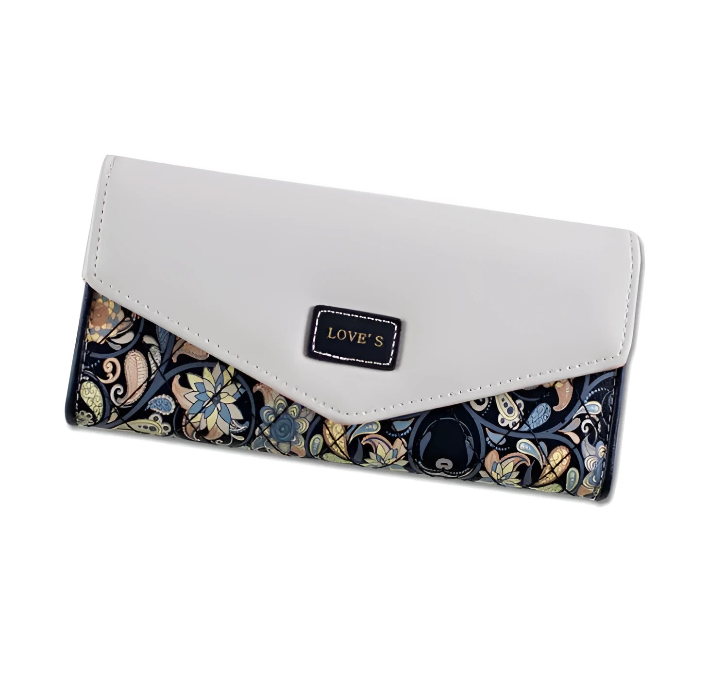 Three-fold PU leather wallet with buckle closure showing clip and colour options