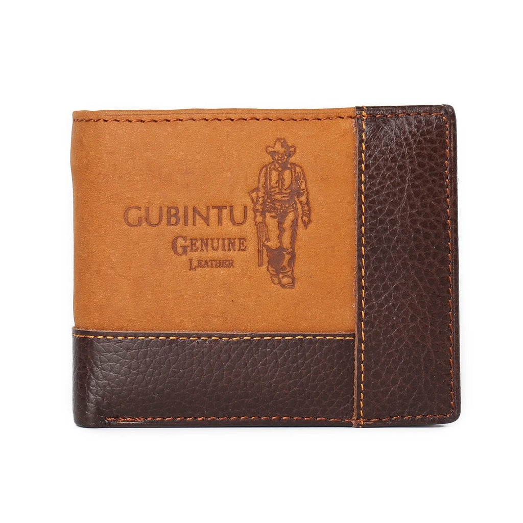 Korean-style cowhide leather wallet with car stitching showing bill holder, card slots, and zipper compartment
