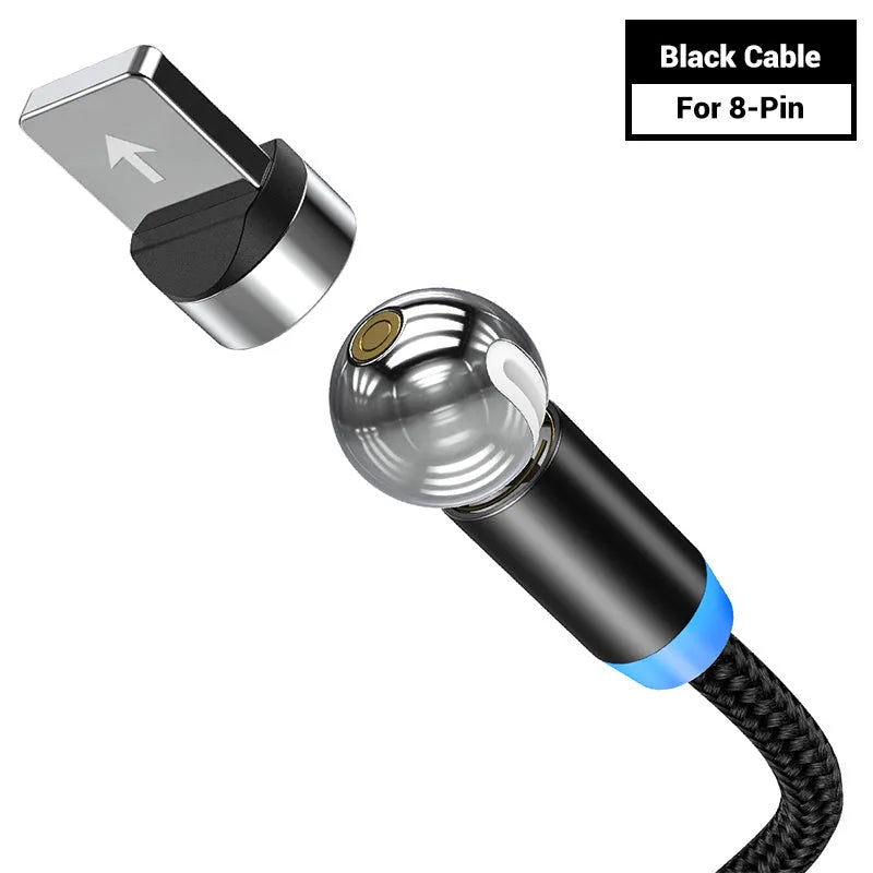 Black magnetic charging cable with spherical aluminium alloy connector on a 1m TPE cable