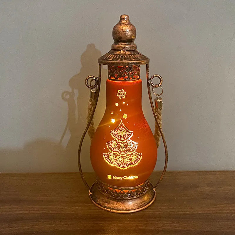 New Chinese style glass LED oil lamp ornament in red, hanging as decorative Christmas lighting.