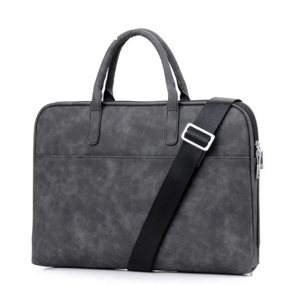 Faux leather laptop bag for women in black with zipper closure, waterproof and shockproof, for 15.6 inch laptop