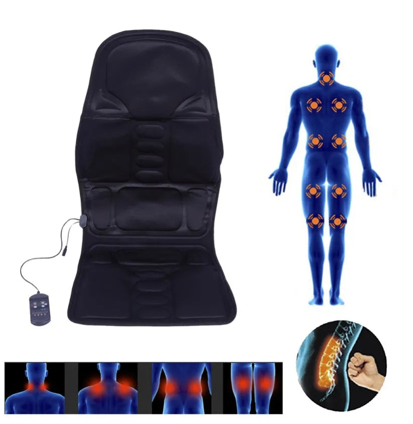 Multi-function folding massage pad for car and home with heat, 8 modes, and hand controller