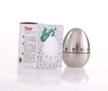 Stainless steel egg-shaped mechanical kitchen timer with a 60-minute dial
