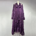 Hollow jacquard sling lace see-through loose ribbon A-line long dress in brown, apricot, and purple
