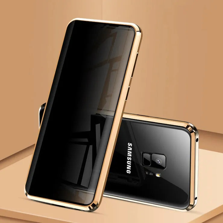 Black magnetic clamshell phone case with anti-peeping glass for Samsung Galaxy phones