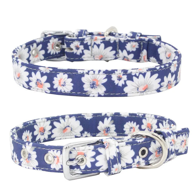 Double layer reflective canvas dog collar with metal D-ring, available in multiple sizes and colours