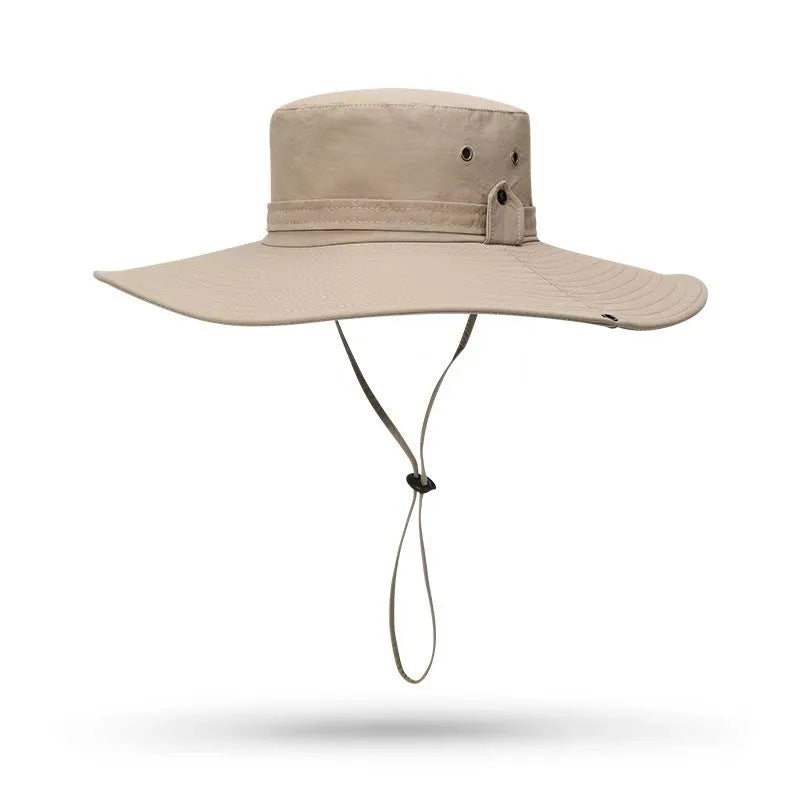 Men's adjustable fisherman sun hat in cotton linen fabric with flat top crown design
