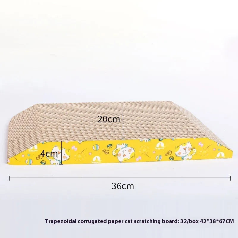 Leather-trimmed cat scratch board with corrugated paper surface in a bone shape style.