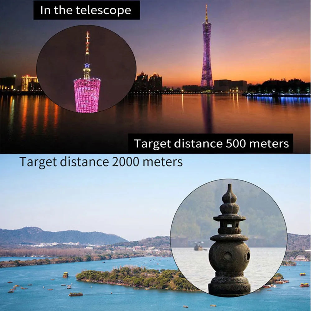 Black monocular telescope with 12x magnification and 50mm objective lens for outdoor observation
