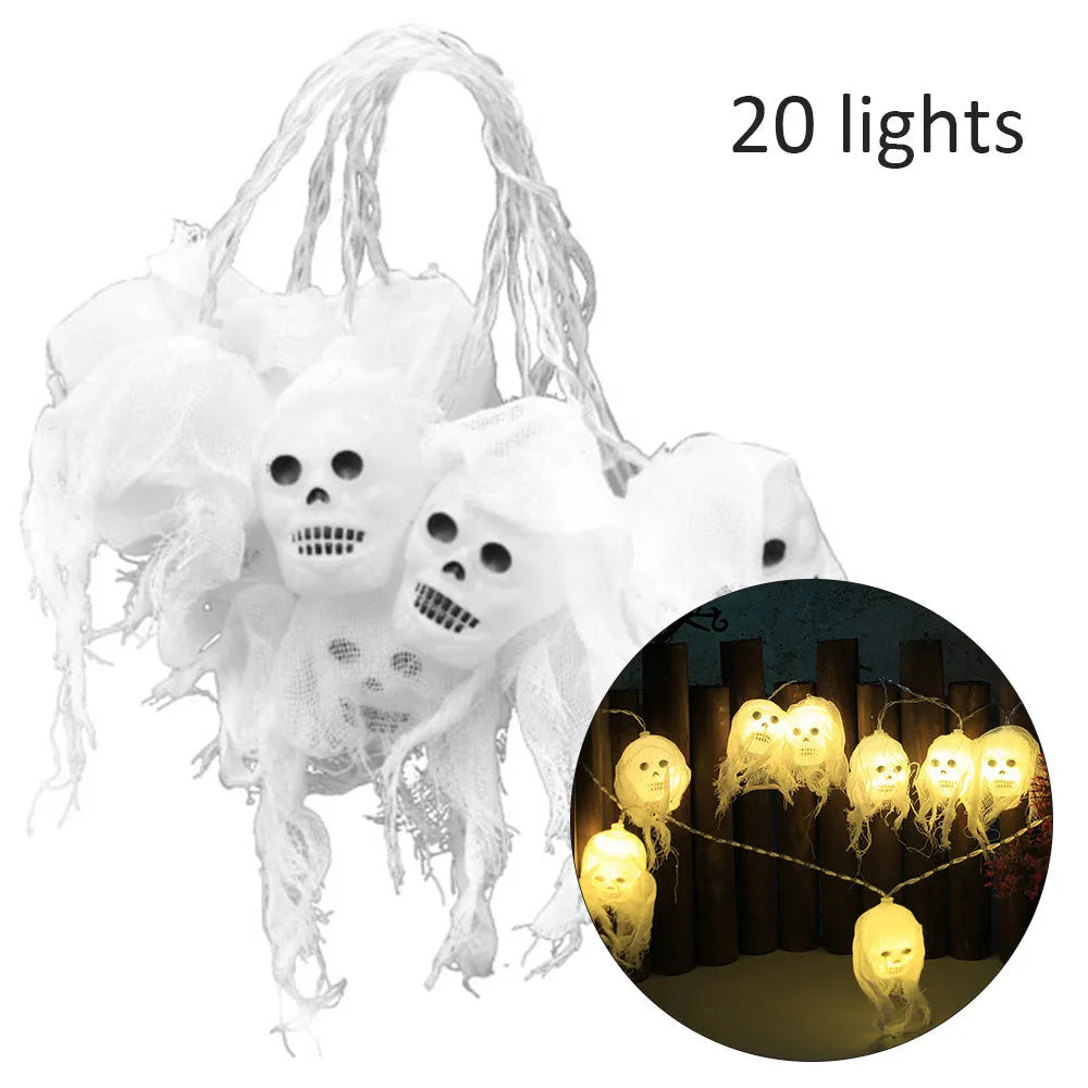 LED Halloween lights with ghost head and yarn design, 2.5 metre plastic shell string lights in colourful option
