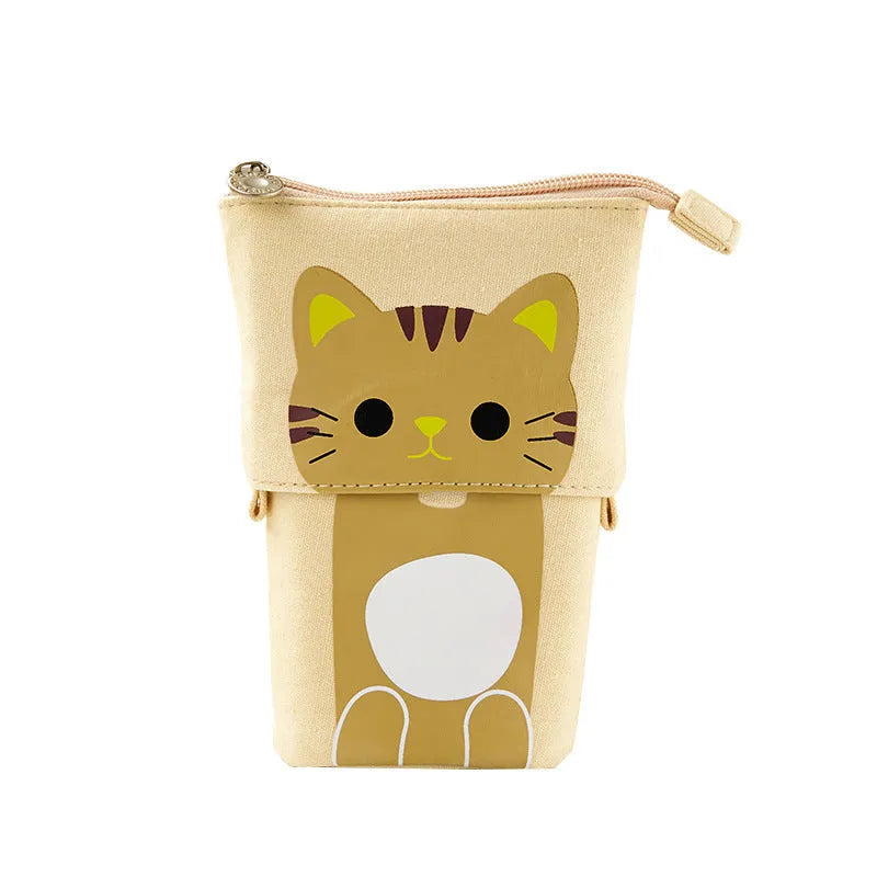 Korean-style round canvas pencil bag with cartoon pattern and zippered closure