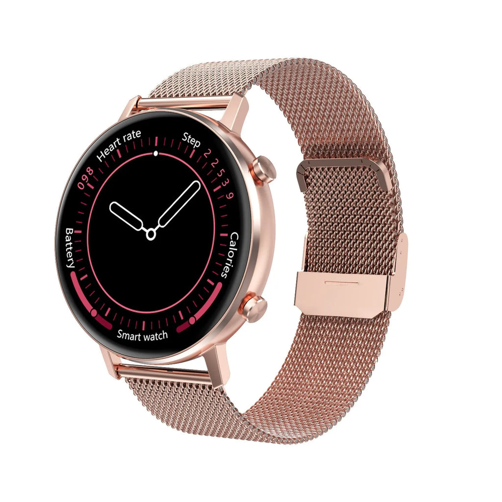 DT96 smart bracelet fitness tracker with steel strap on wrist, showing 1.3-inch screen