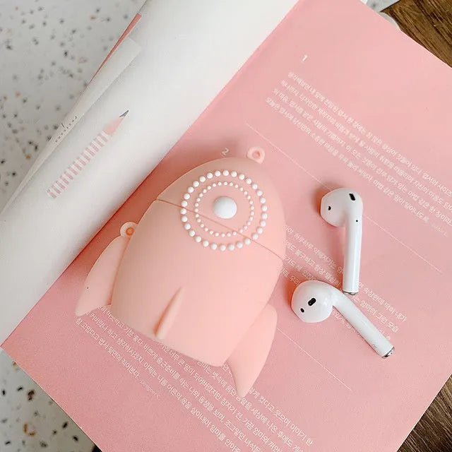 Pink silicone protective case cover for Apple AirPods 2 charging case showing port openings