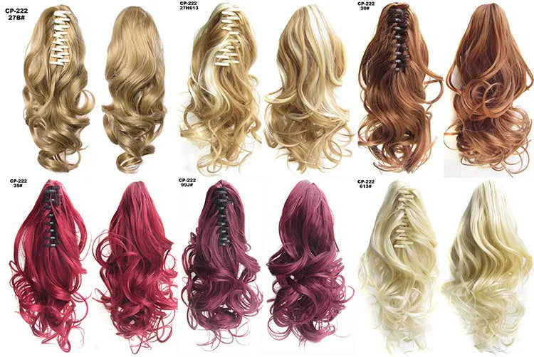 Long wave ponytail wrap around clip in hair extension 40cm chemical fiber natural wave grey hairpiece