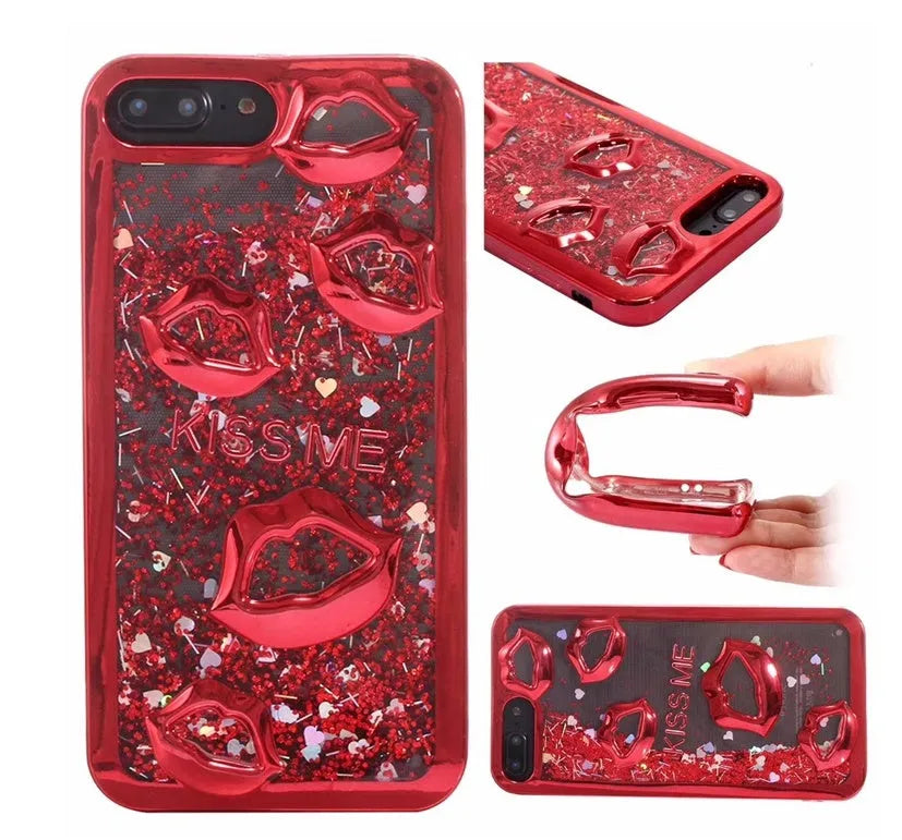 Huawei P30 phone in a silvery TPU case with a raised three-dimensional lips design on the back.