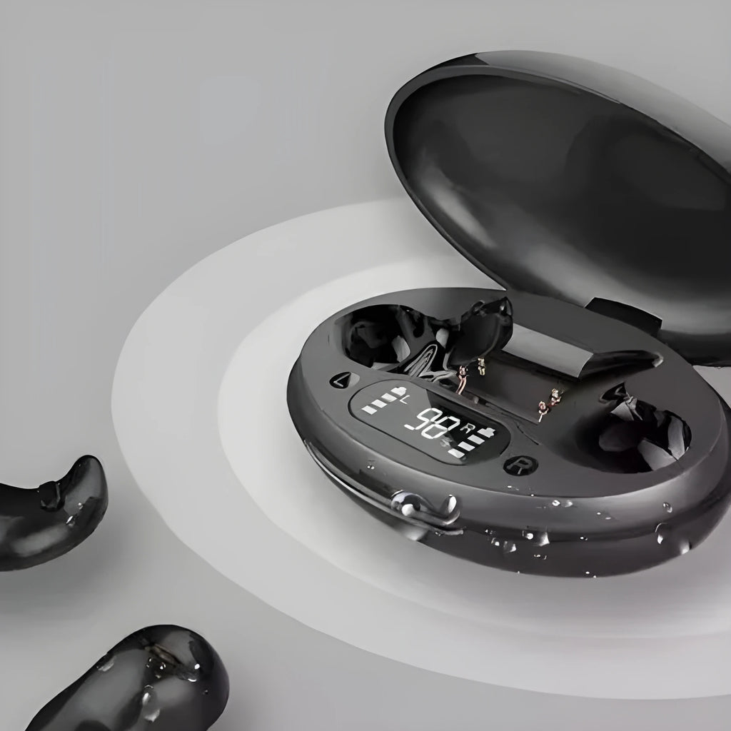 Mini invisible wireless in-ear sleep headset with digital display in black