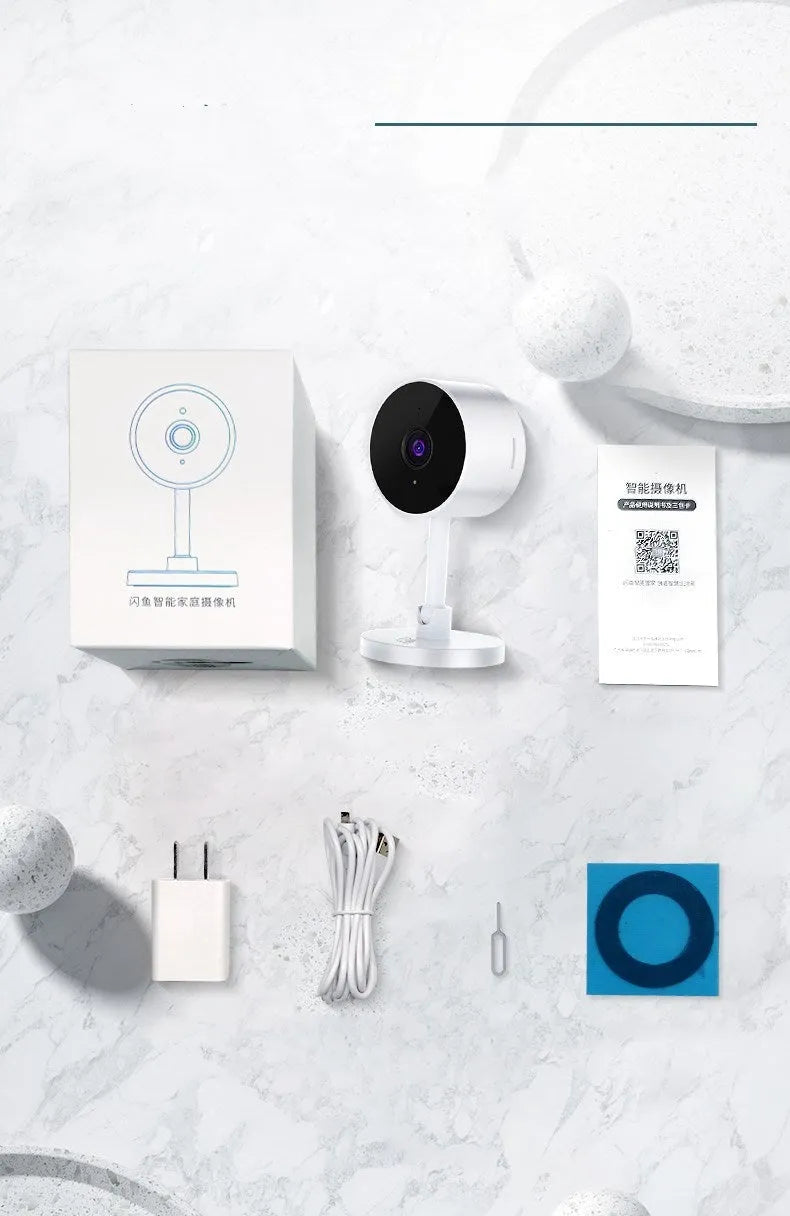 White WiFi security camera with gun-style design for home monitoring with microSD storage