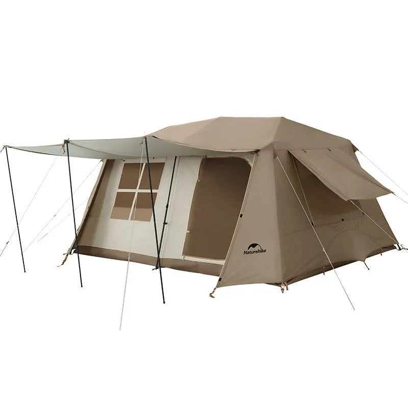 Dark coffee automatic ridge camping tent with two rooms one hall, fabric 10D polyester oxford cloth silver coated