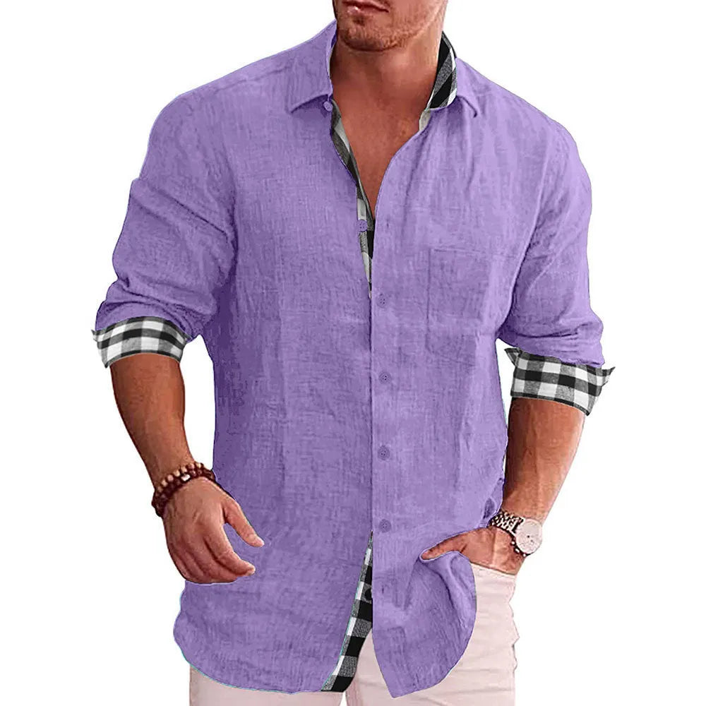 Men's long sleeve plaid cardigan shirt in cotton blend regular fit, available in multiple colours including white and black