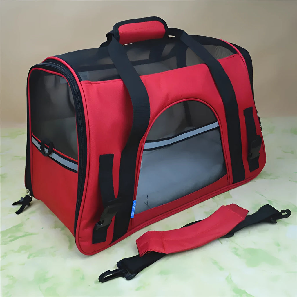 Breathable portable pet strap handbag for small dogs and cats in pink colour with shoulder strap