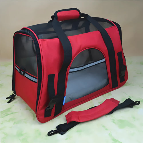 Breathable portable pet strap handbag for small dogs and cats in pink colour with shoulder strap