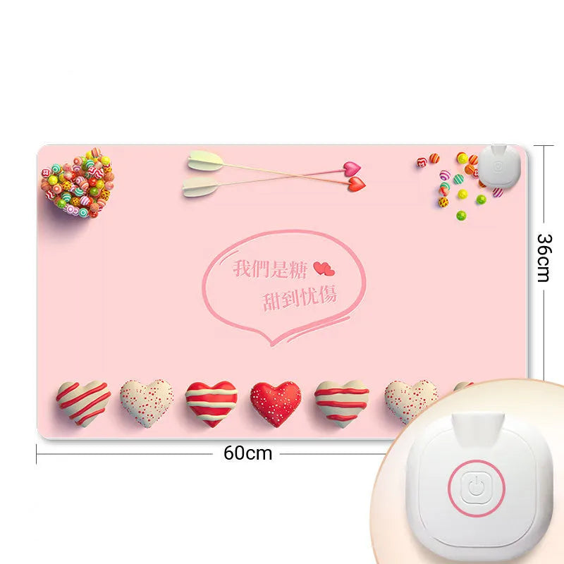 Intelligent electric heated mat on desktop with touch switch and three-colour indicator lights