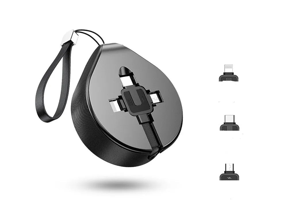 Telescopic 3-in-1 fast charging cable extended to 1 metre with magnetic connectors