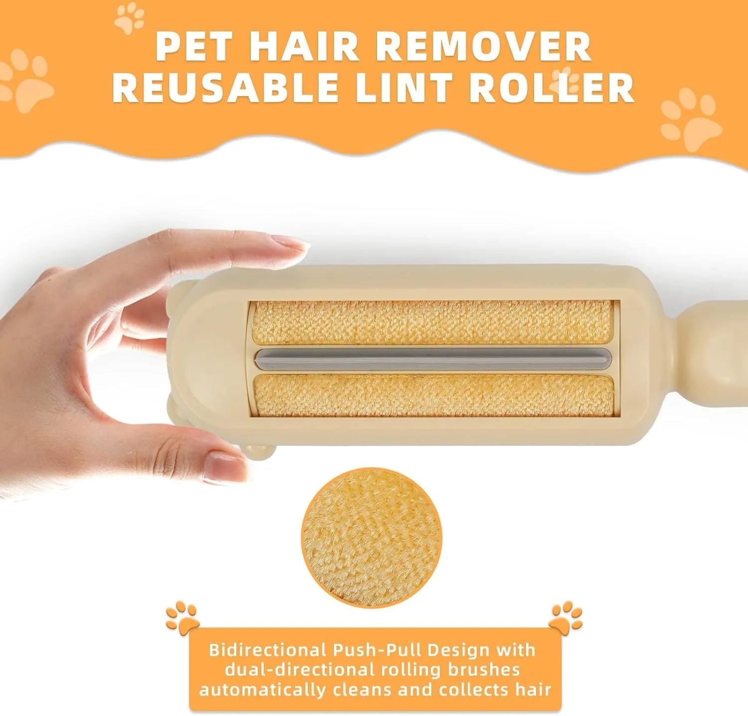Reusable pet hair remover roller in blue, pink or yellow for furniture and car seats