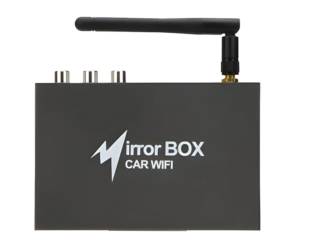 Black car mirror link box Wi-Fi converter with cables for smartphone screen mirroring to car player