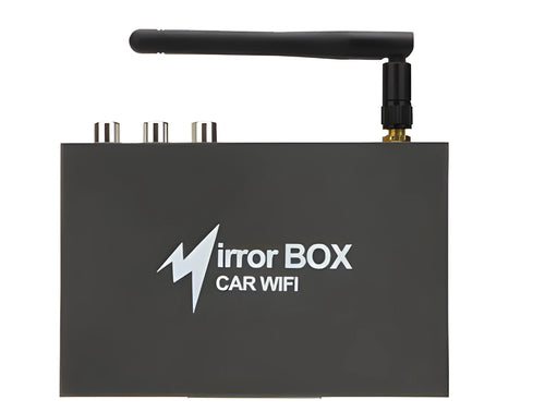 Black car mirror link box Wi-Fi converter with cables for smartphone screen mirroring to car player