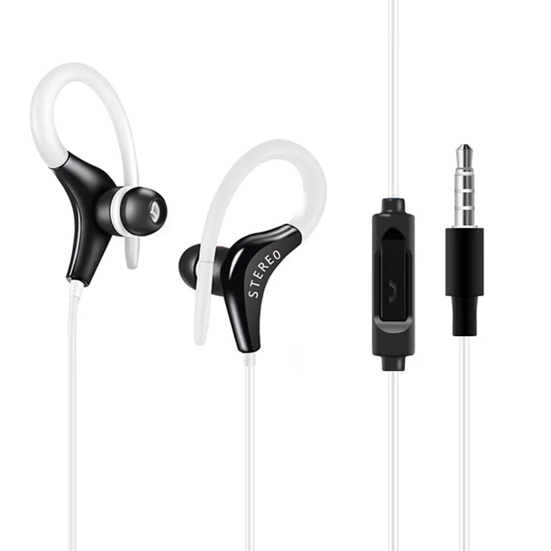 Earhook sport headphones with microphone and 1.2 metre cable in various colours