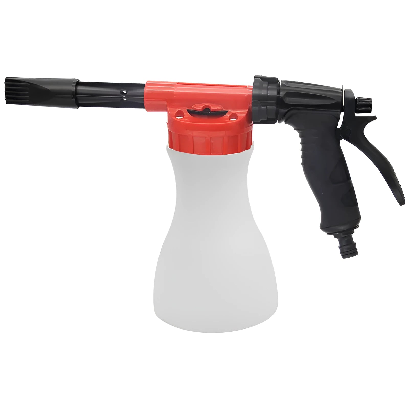 Green handheld foam pot high pressure water gun garden sprayer on a white background.
