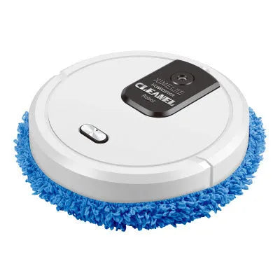 Automatic sweeping robot with wet and dry mopping cloths on a tile floor, showing slim 65mm body