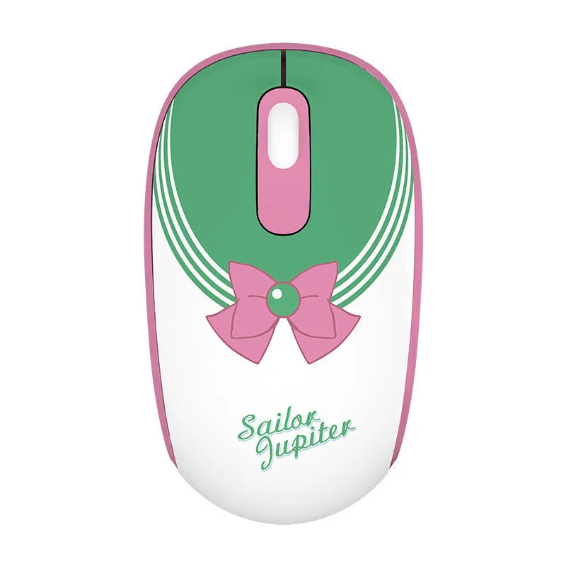 Pink Sailor Moon cartoon wireless mouse with USB receiver on a desk