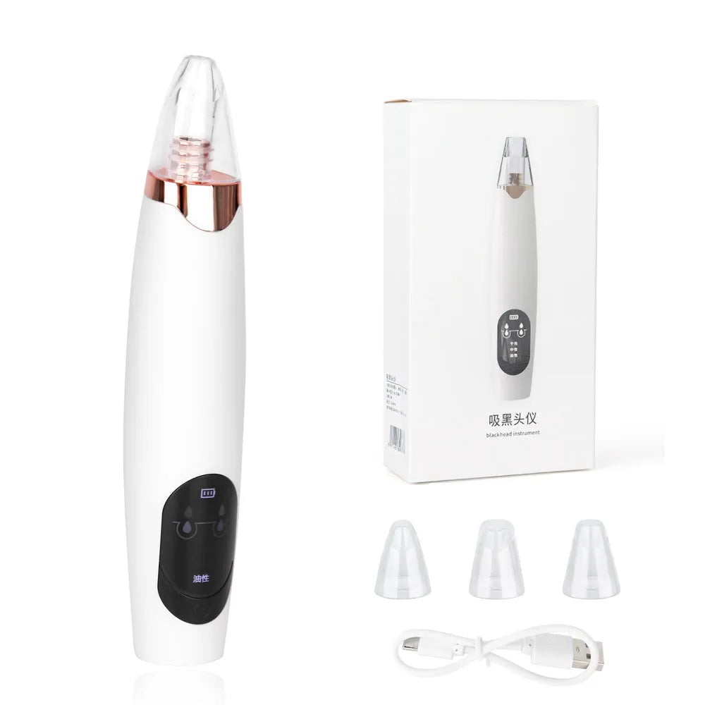 Electric pore cleaner for blackhead removal in black with three suction modes for skin types