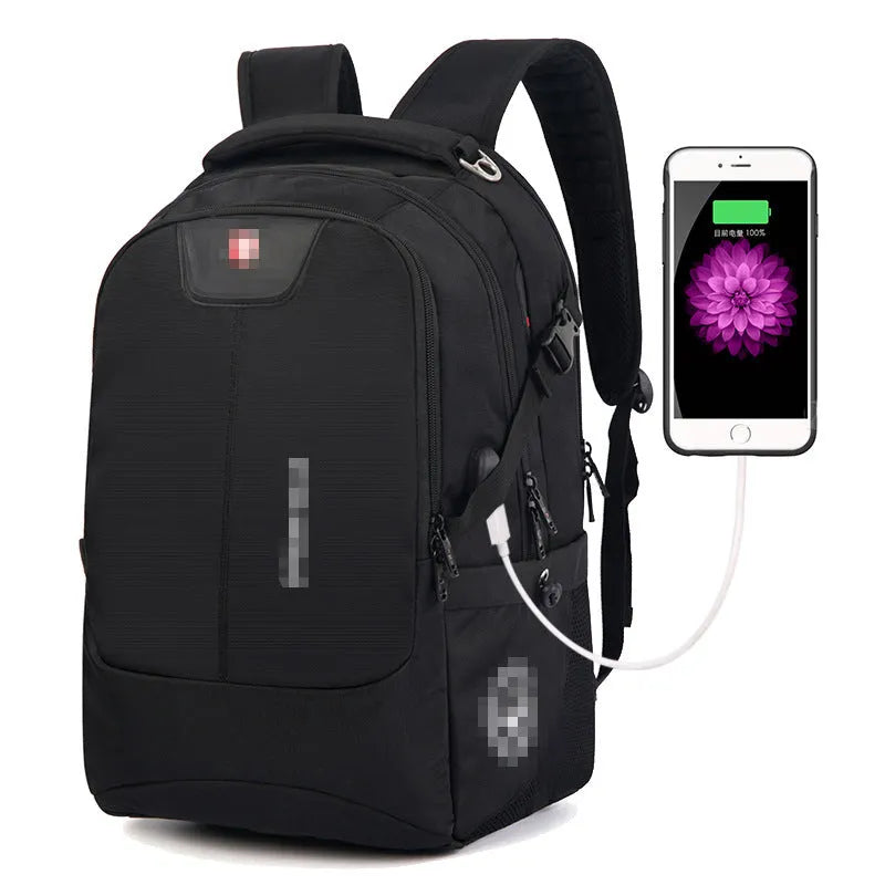 Men's Oxford cloth computer backpack square vertical section with double shoulder straps USB headphone jack