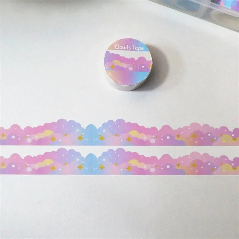 Japanese washi tape roll with star and cloud decorative border patterns measuring 24mm wide