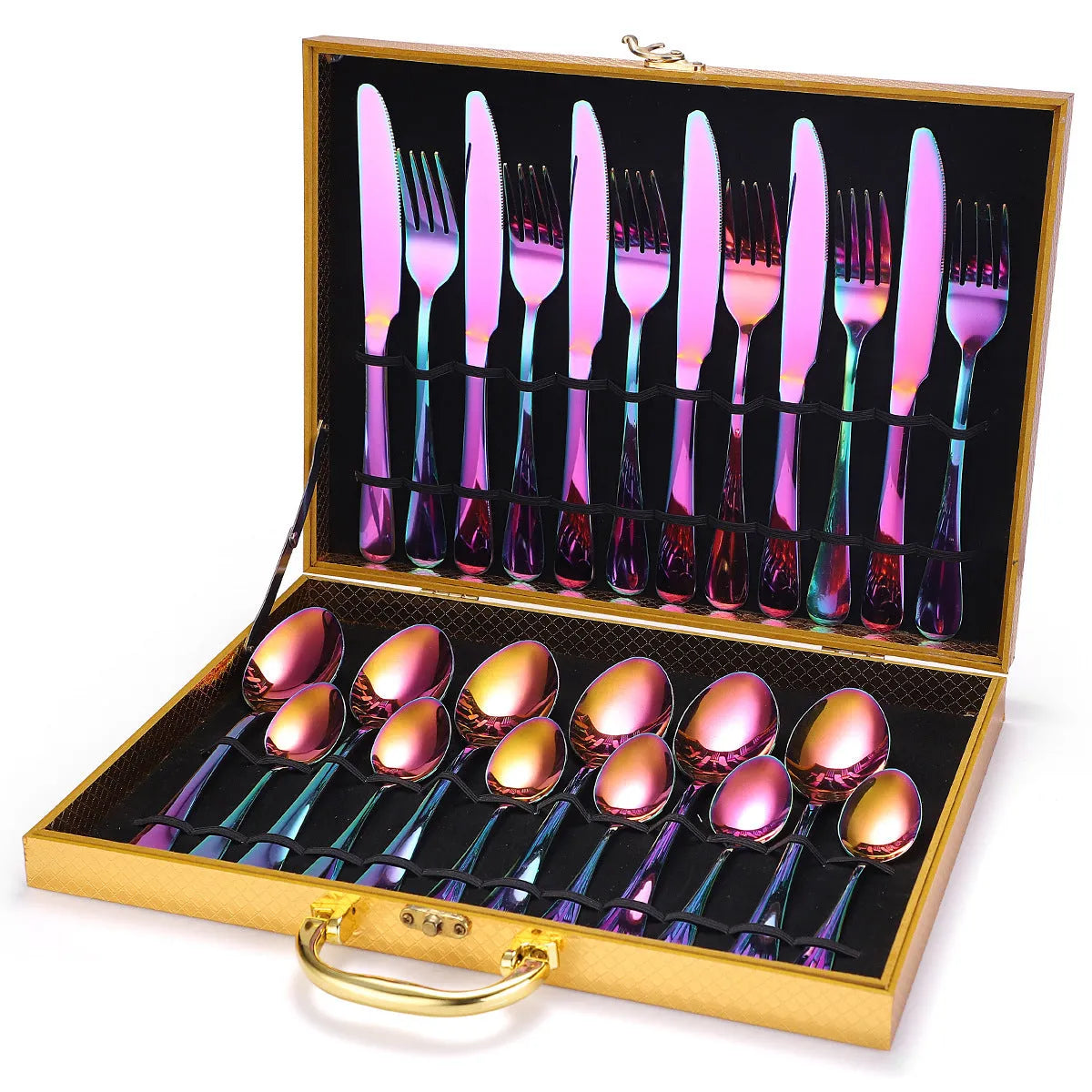 24 piece 18/10 stainless steel cutlery set with knife fork and spoon in black finish