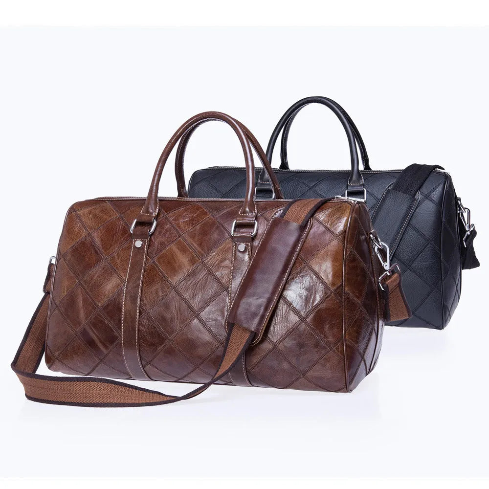 Genuine leather vintage men's duffel bag in coffee colour with top layer cowhide and single strap